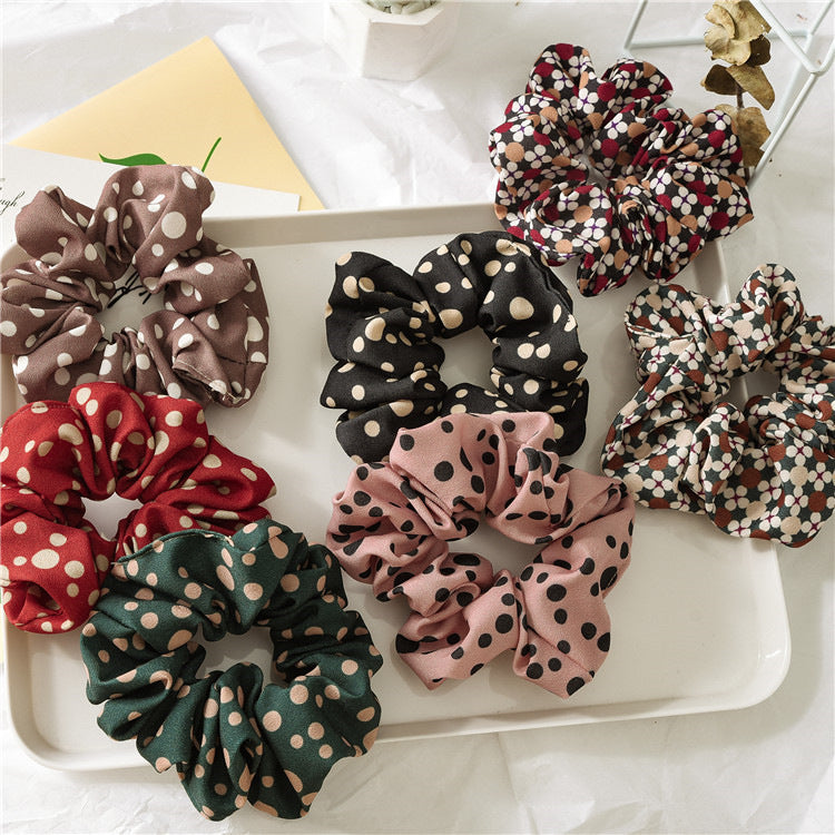 Wholesale Hot Stamped Colorful Polka Dot Fabric Large Intestine Hair Ties